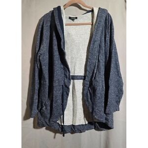 Relativity Navy Blue Marled Hooded Open Front Cardigan Cotton Plus Size 2X